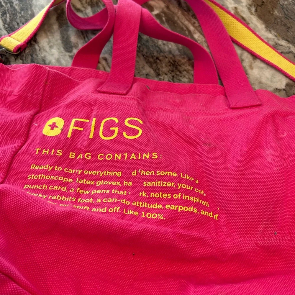Figs Hot Pink and Yellow Canvas Tote Bag - Picture 6 of 11